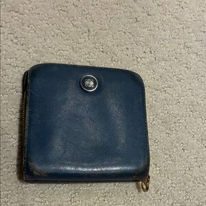 Blue Leather Zip-Around Wallet with Logo Accent